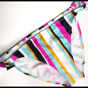 HULA HONEY Women's Multi Color Striped Tie Side Hipster Bikini Swim Bottom sz L